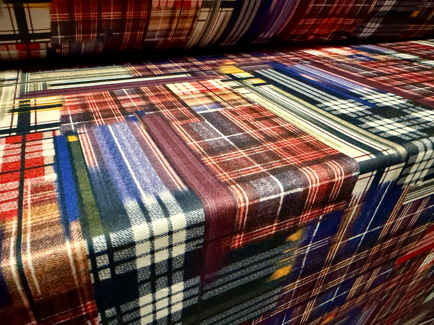 Toledo double jersey fabric, per metre - tartan patchwork print - multicolour
