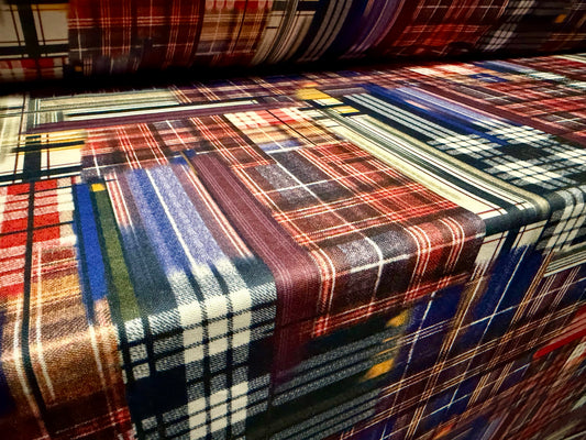Toledo double jersey fabric, per metre - tartan patchwork print - multicolour
