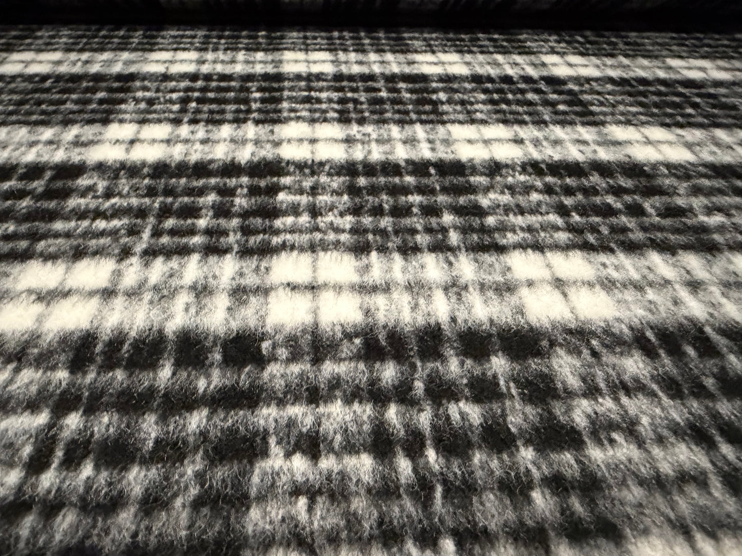 Wool faux fur fabric, per metre - tartan check - black & white