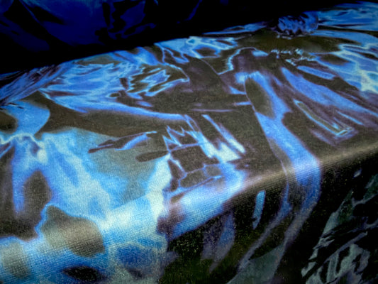 Ponte Roma double jersey knit fabric, per metre - abstract print - navy & cobalt blue