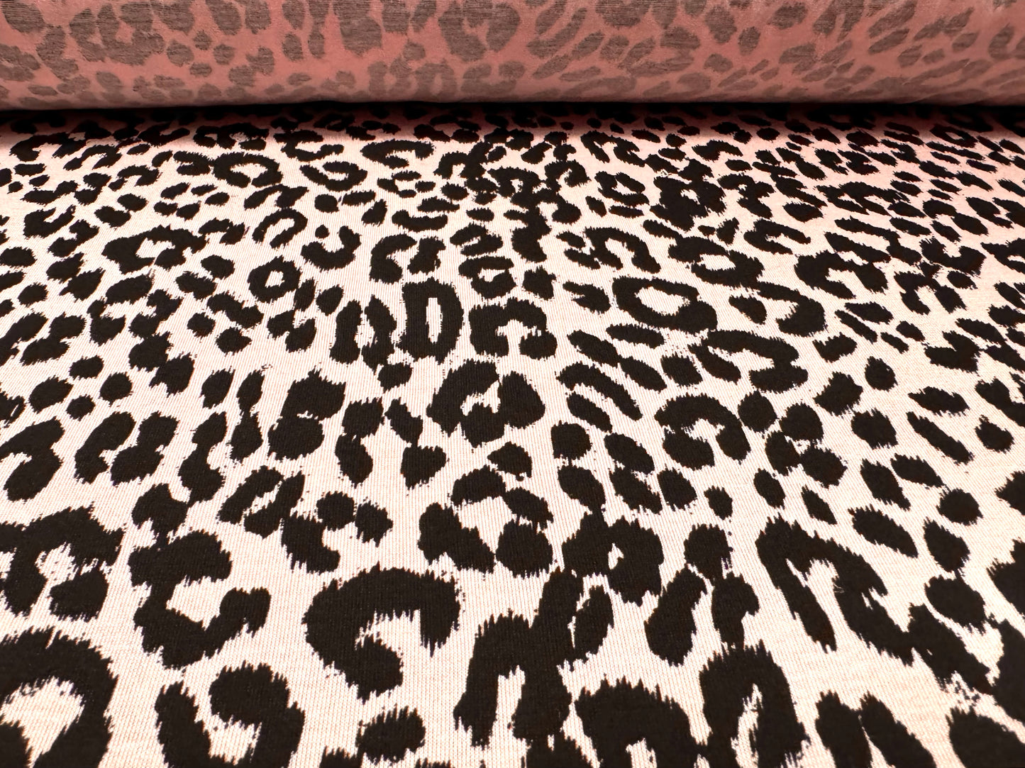 Viscose spandex stretch single jersey fabric, per metre - cheetah animal print - pink