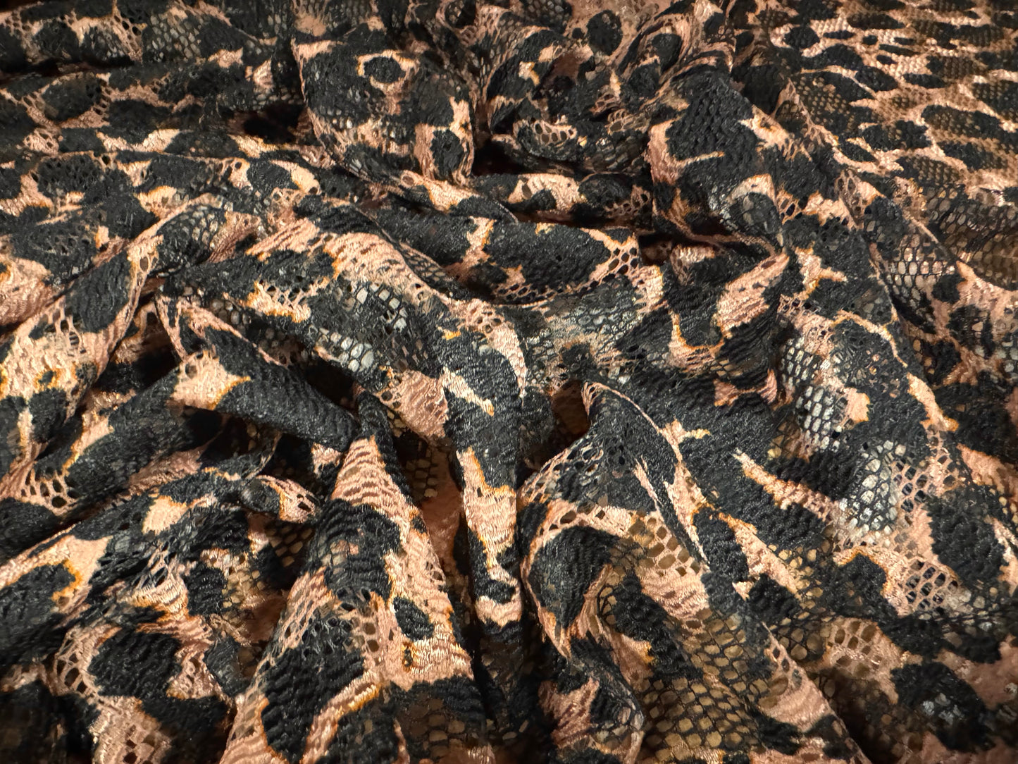 Stretch spandex lace fabric, per metre - leopard animal print - rose gold