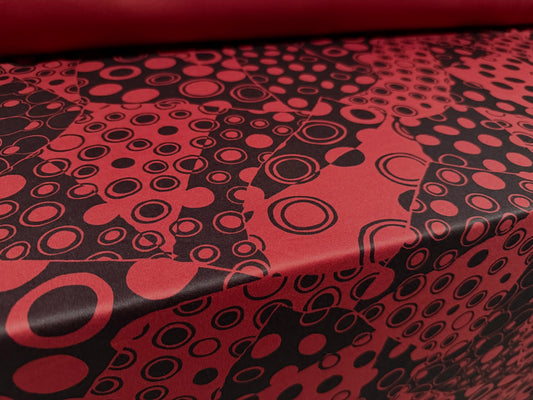 Scuba stretch double jersey fashion fabric, per metre - retro circles print - tile red & black