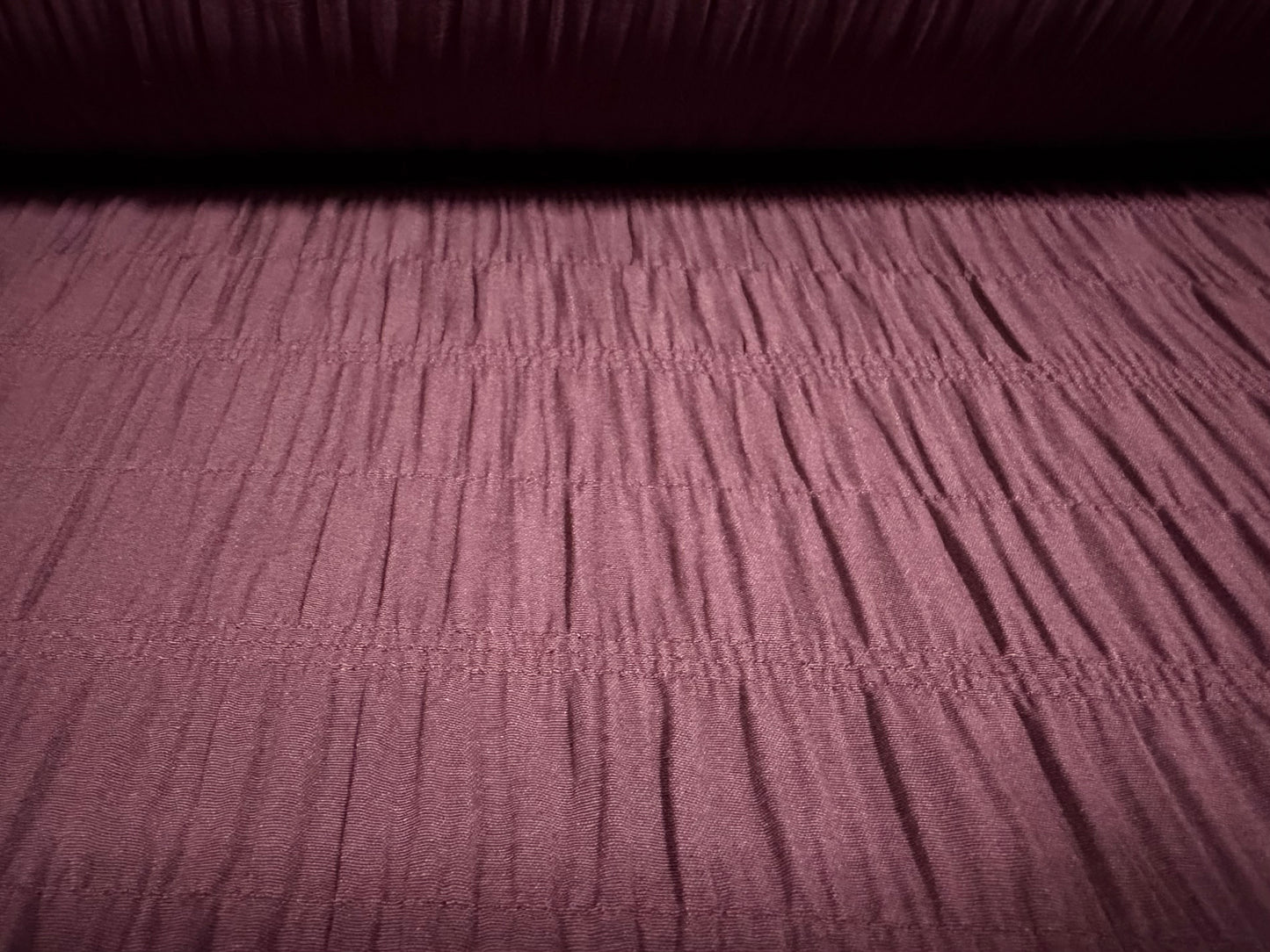 Ruched cotton bambula plain weave dress fabric, per metre - aubergine