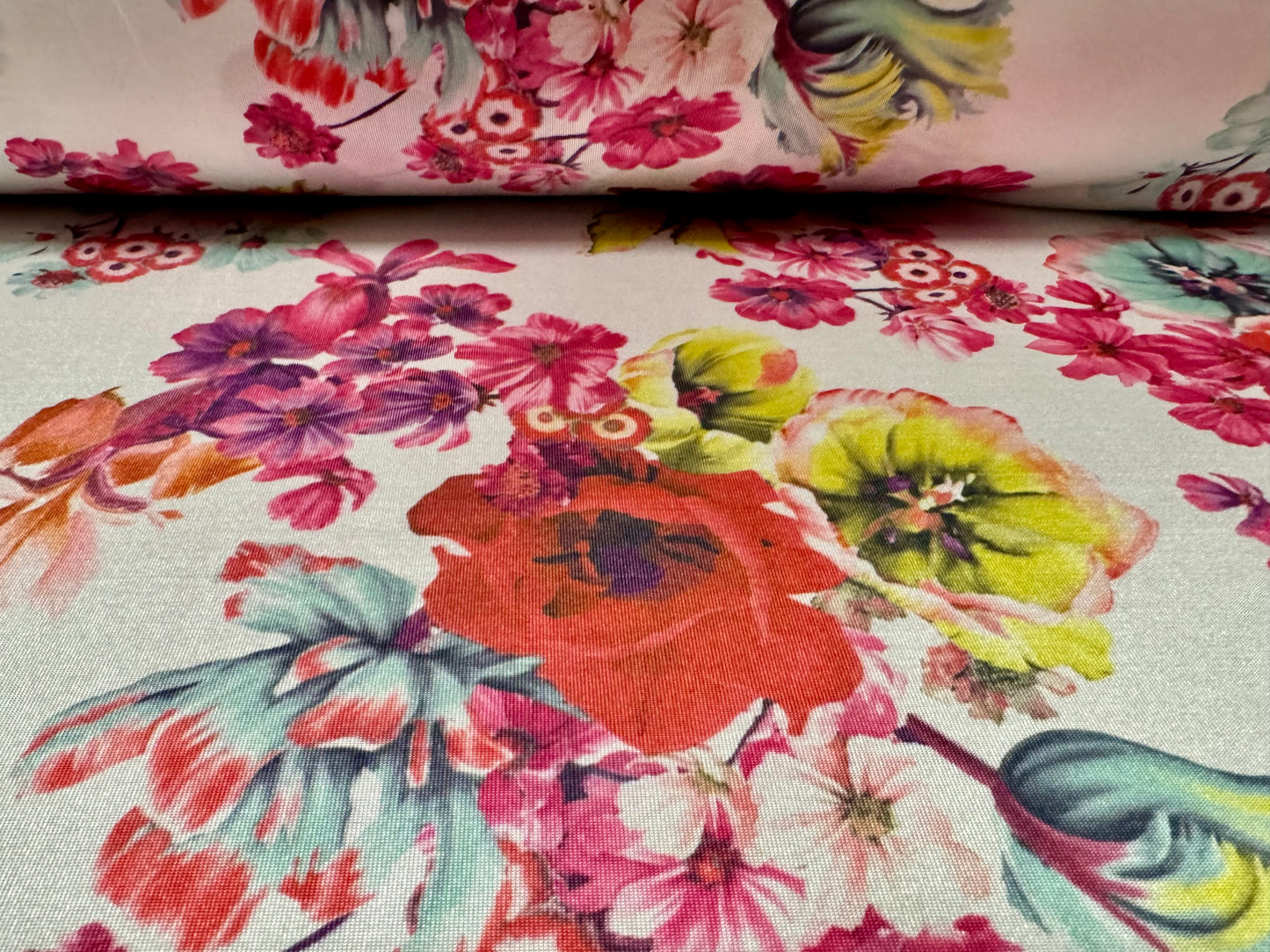 Disco stretch single jersey fabric, per metre - floral bouquet print - light blush