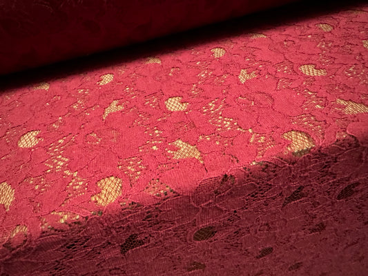 Lace dress fabric, per metre - floral - wine