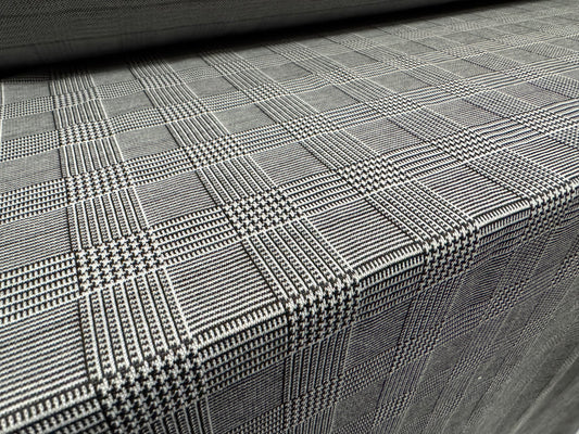 Double jersey fashion fabric, per metre - Prince Of Wales check jacquard - grey