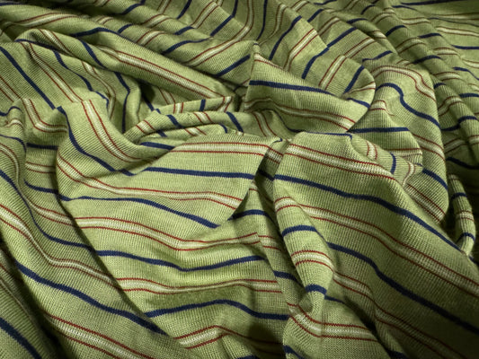 Soft handle single jersey fabric, per metre - stripe - pea green & navy