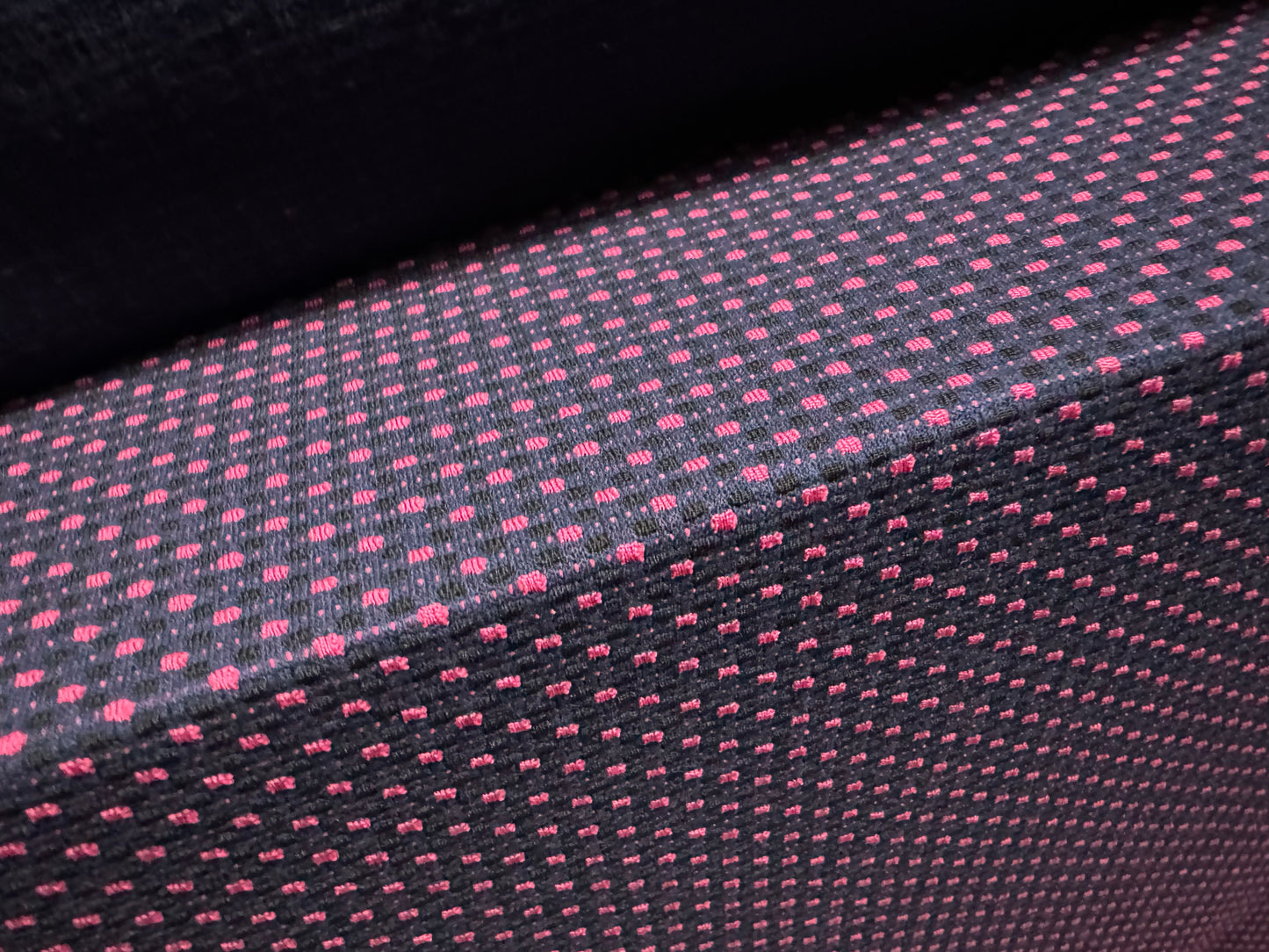 Stretch double jersey fabric, per metre - dobby spot jacquard - navy blue & fuchsia