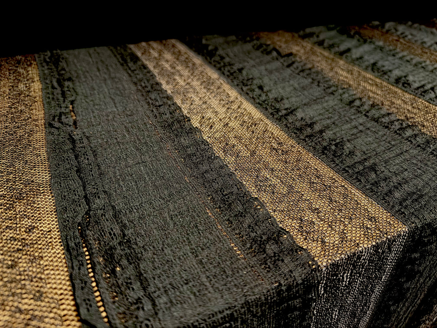 Frilled lace mesh fabric with fancy stripe, per metre - black