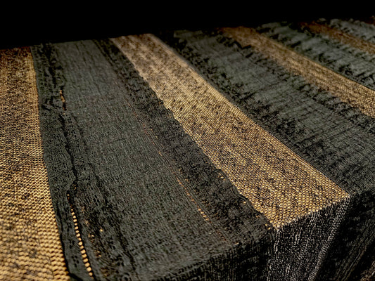 Frilled lace mesh fabric with fancy stripe, per metre - black