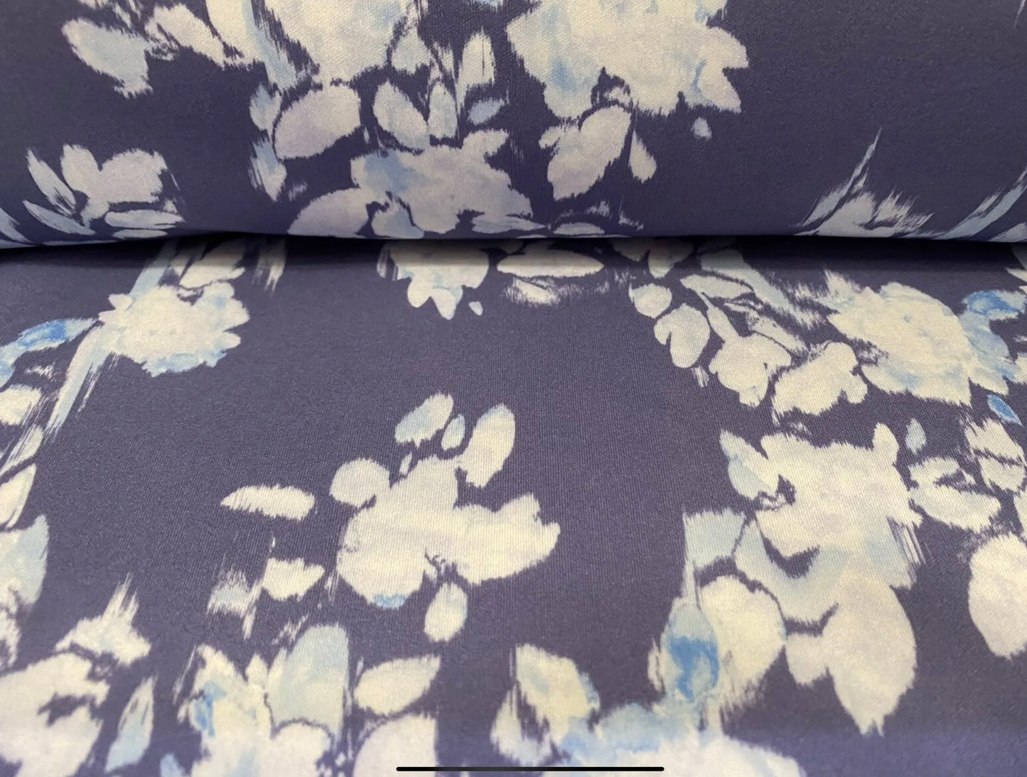 Scuba stretch spandex double jersey dress fabric, per metre - flower print - blue grey