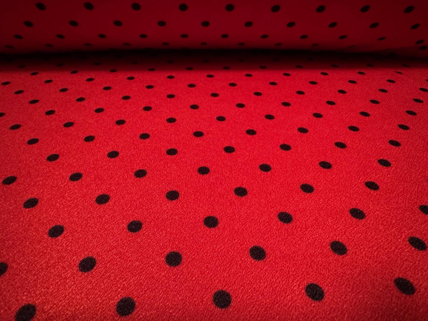 Valentino crepe stretch spandex jersey fabric - per metre - ladybug polka dot print - red & black