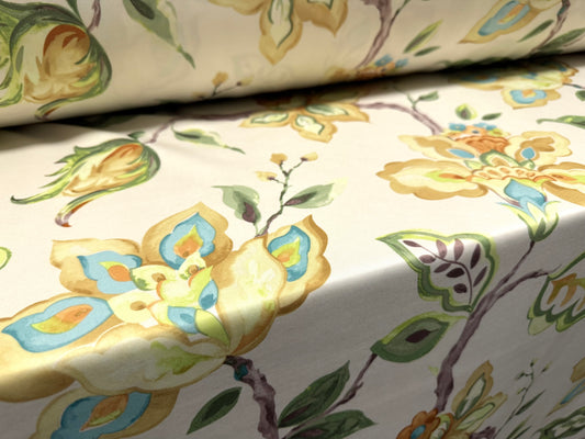 Scuba stretch spandex double jersey fabric, per metre - rambling rose print -cream