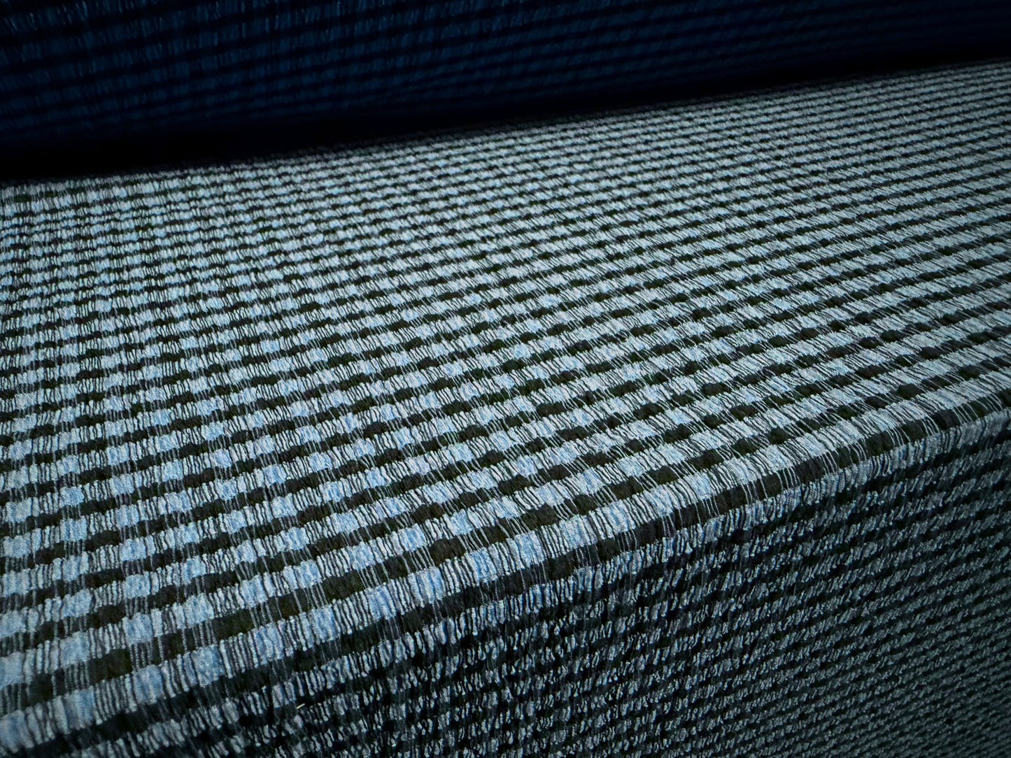 Stretch seersucker woven fashion fabric, per metre - gingham check - denim blue