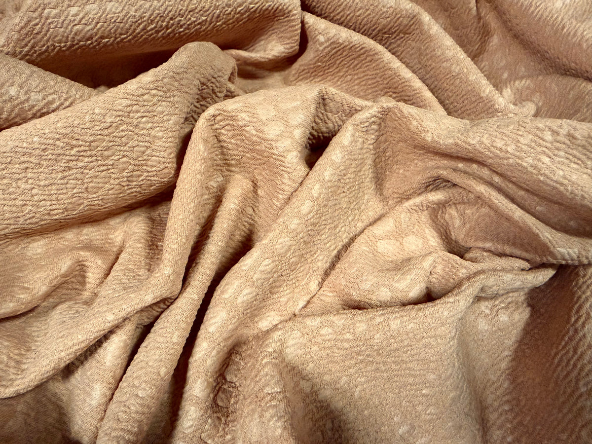 Embossed Liverpool stretch double jersey fabric, per metre - crocodile design - nude
