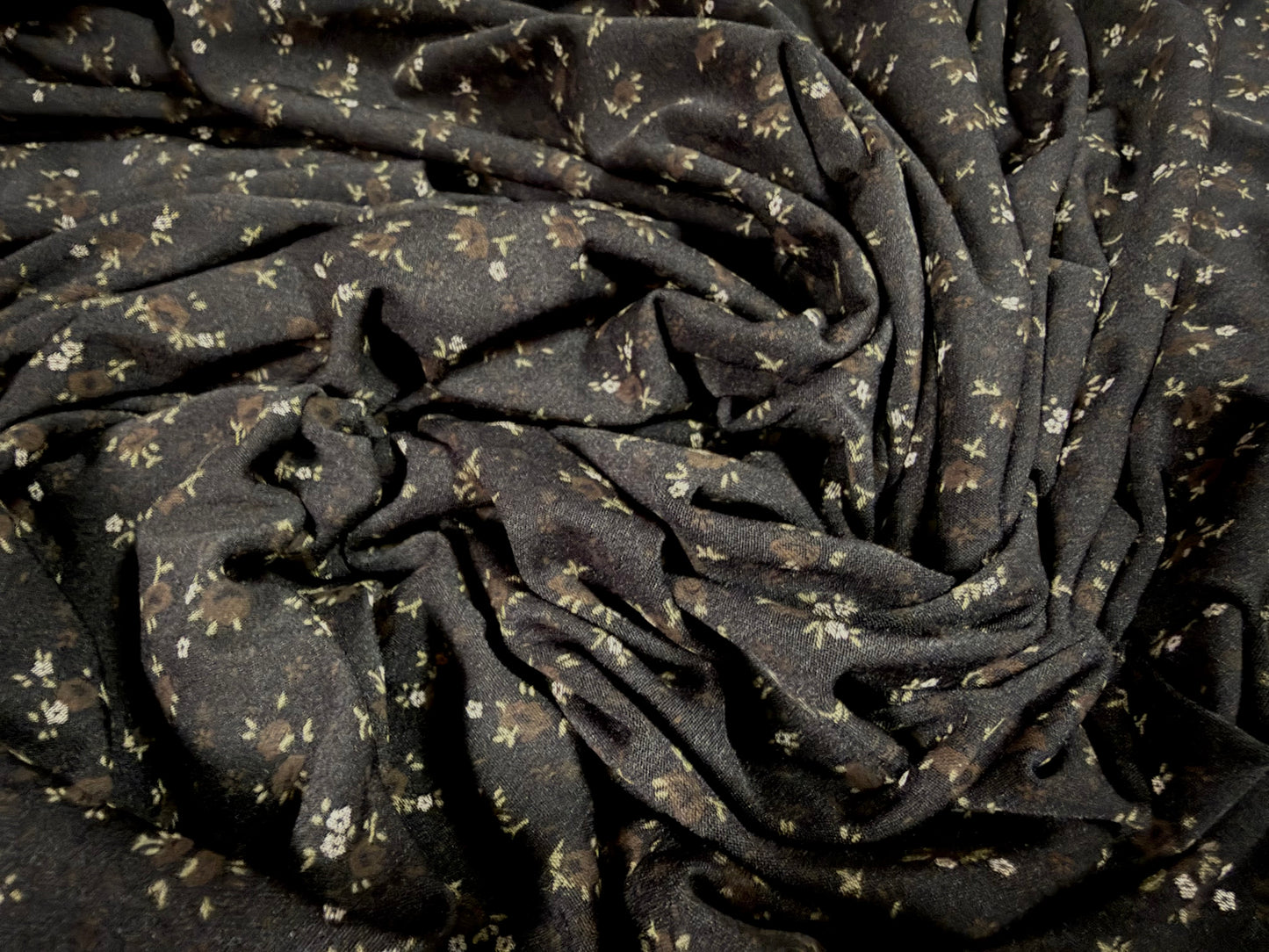 Soft touch stretch spandex jersey fabric, per metre - ditsy floral print - black & grey