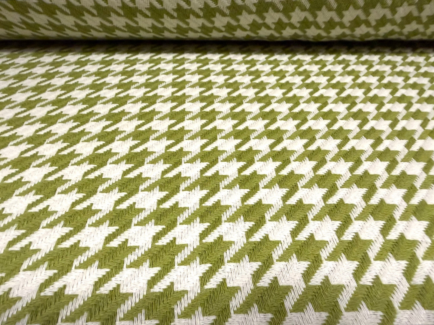 Heavyweight wool coat weight fabric, per metre - houndstooth jacquard - green & ivory