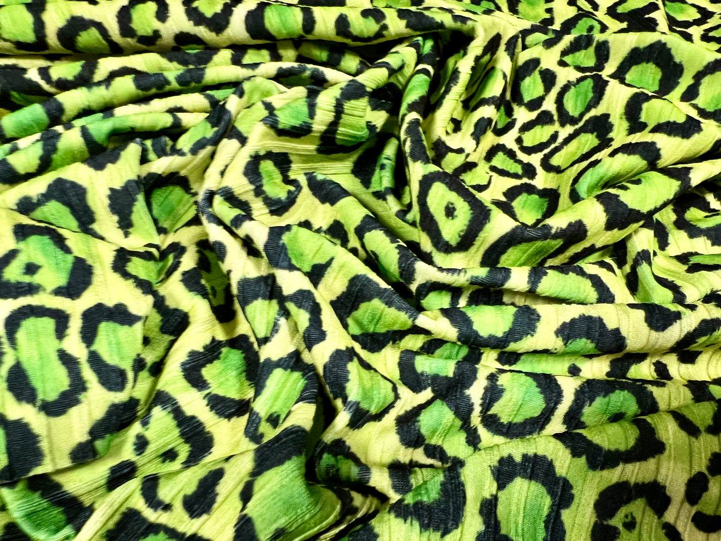 Stretch spandex rib jersey fabric, per metre - cheetah animal print - bright green