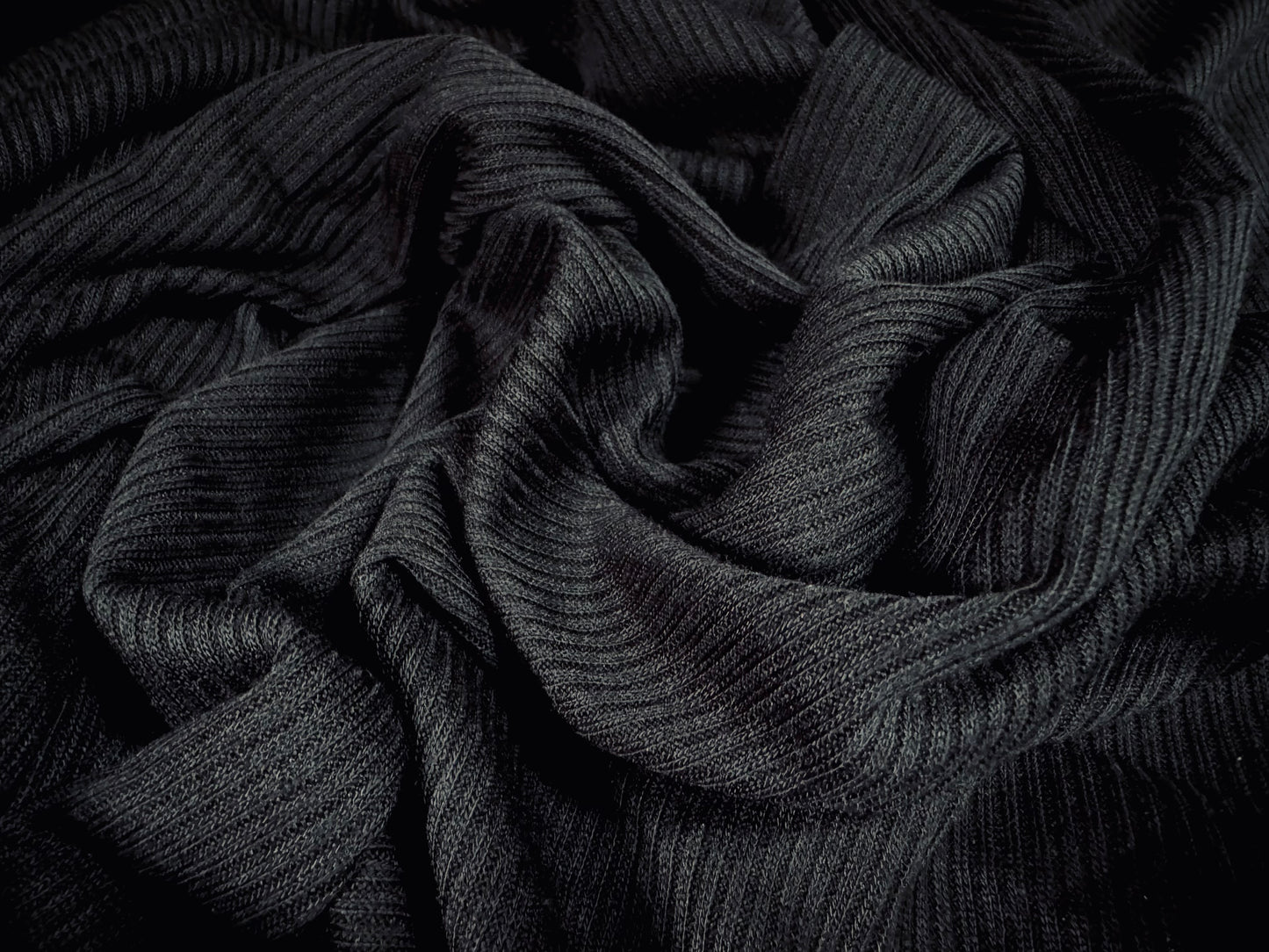 Fleece back thermal rib jersey knit fabric, per metre - plain - black