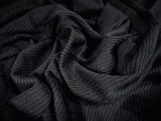 Fleece back thermal rib jersey knit fabric, per metre - plain - black