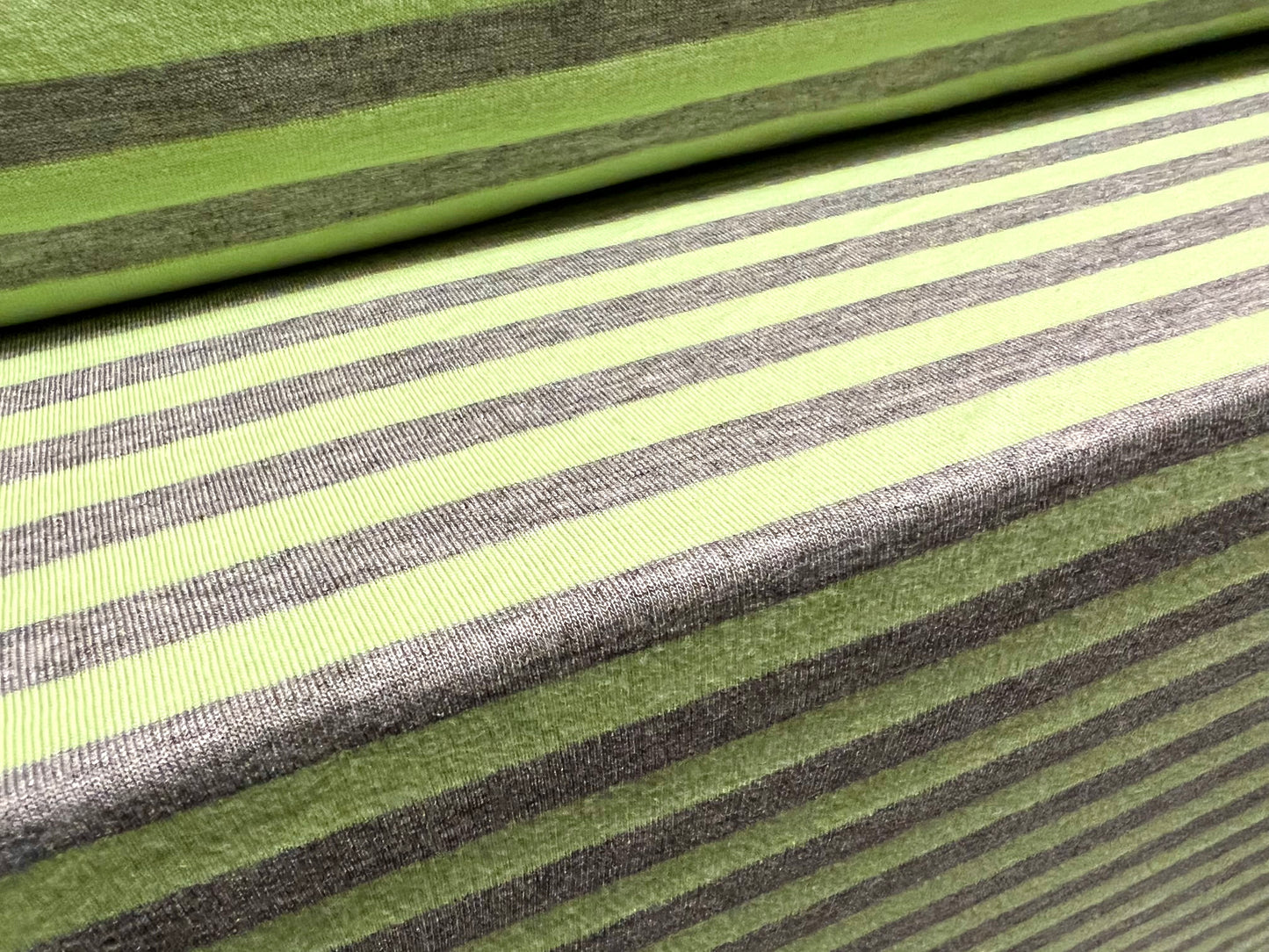 Viscose blend single jersey fabric, per metre - stripe - mint green & grey marl