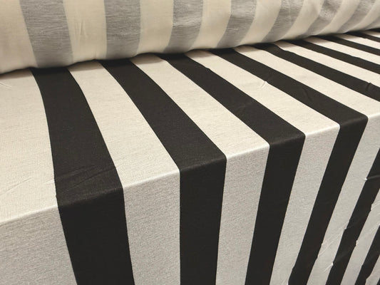 Viscose spandex stretch single jersey fabric, per metre - stripe print - black & white