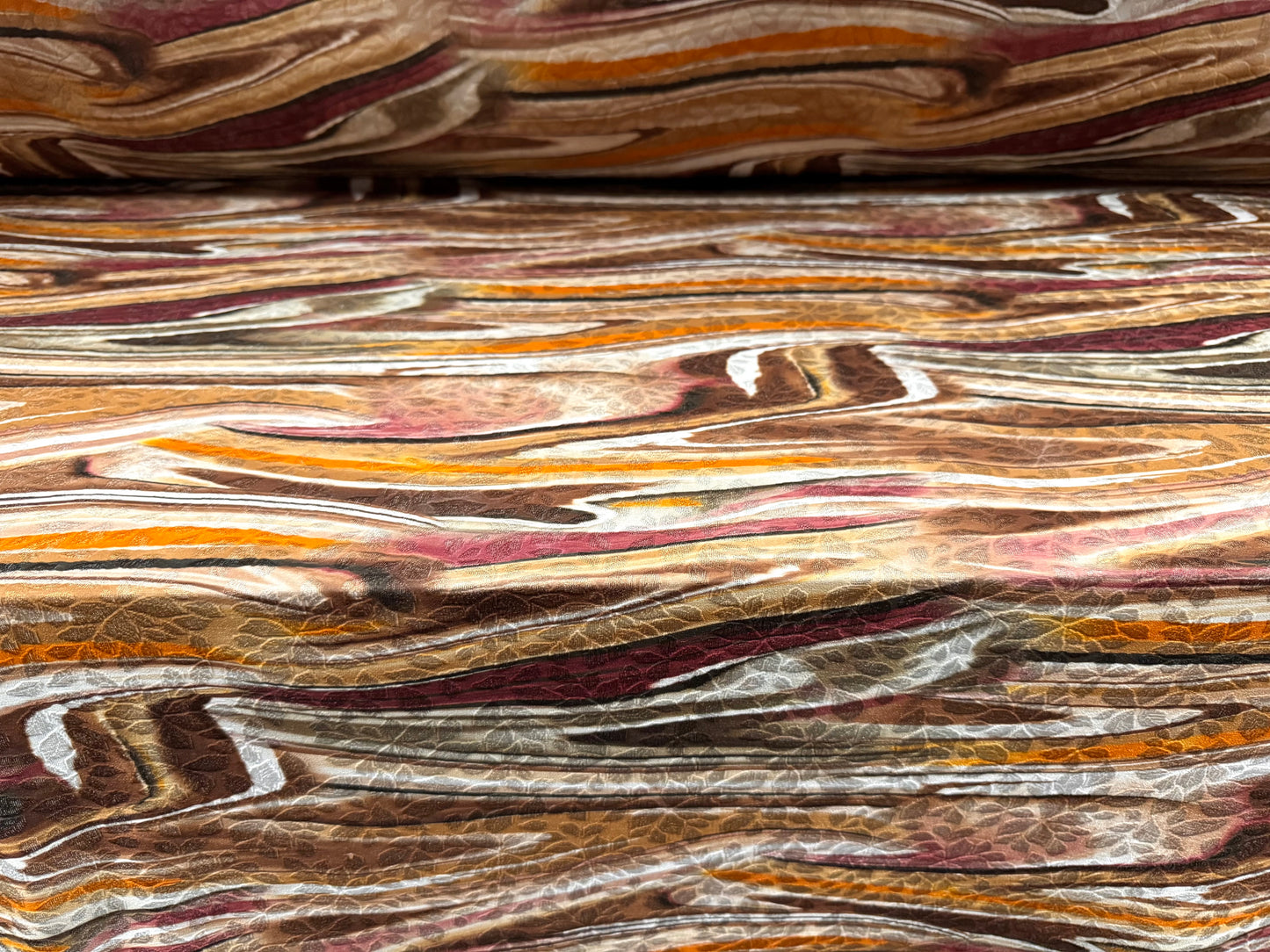 Stretch spandex jersey jacquard fabric, per metre - abstract swirl print - Earth tones