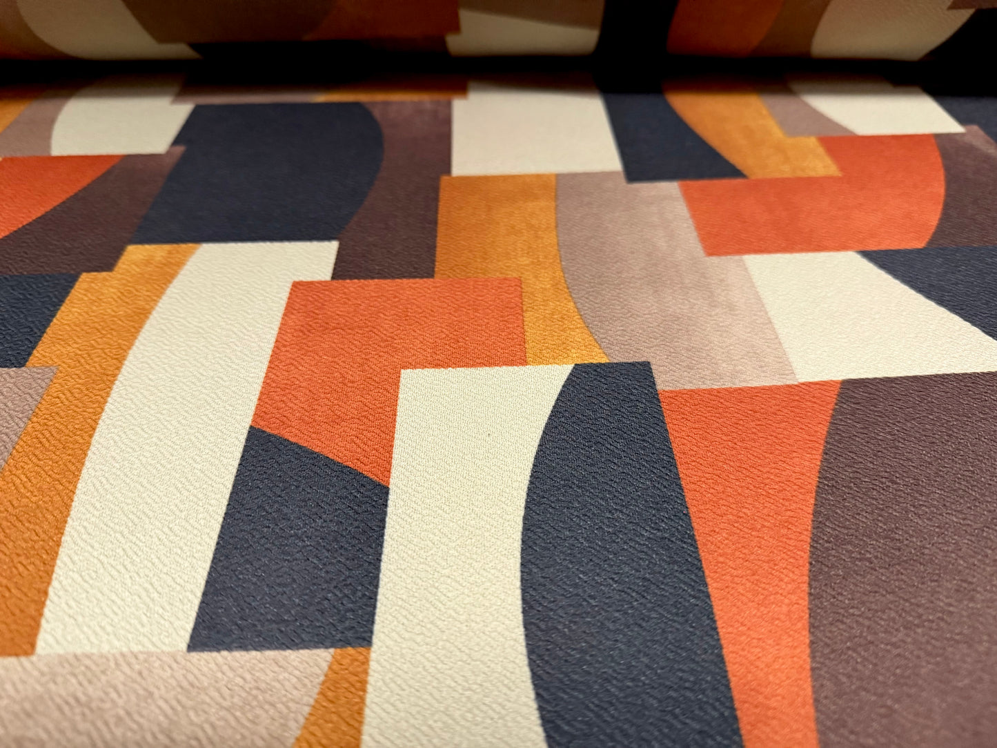 ‘Liverpool’ textured scuba stretch spandex jersey fabric, per metre - colour block shapes print - terracotta brown & sage