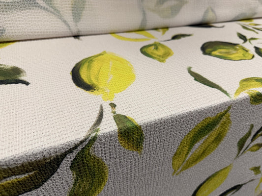 Stretch waffle weave fabric, per metre - limes print - ivory