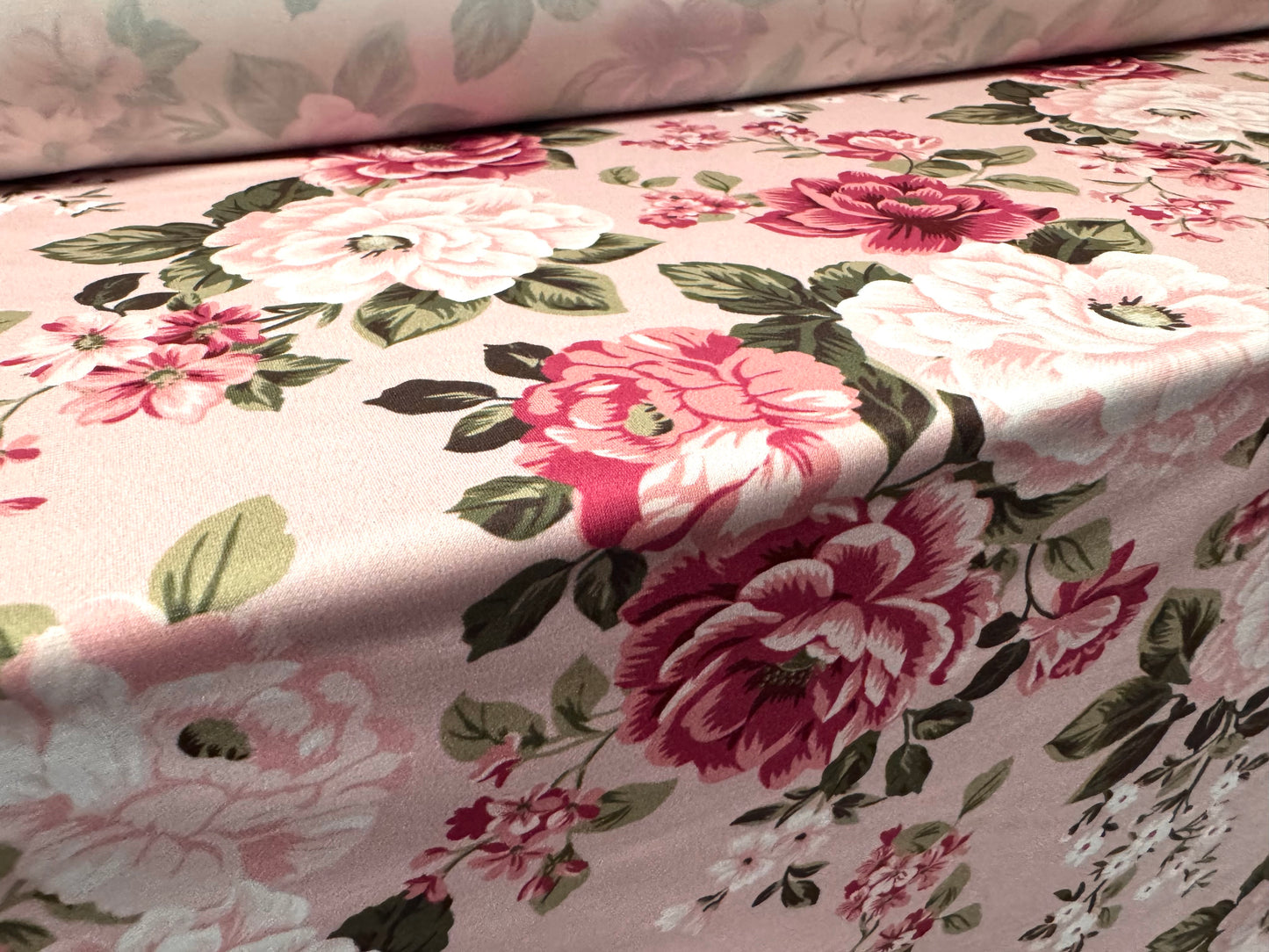 ITY stretch spandex single jersey fabric, per metre - floral print - pink carnations