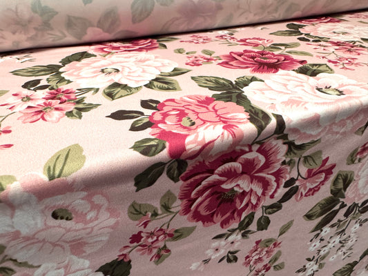 ITY stretch spandex single jersey fabric, per metre - floral print - pink carnations