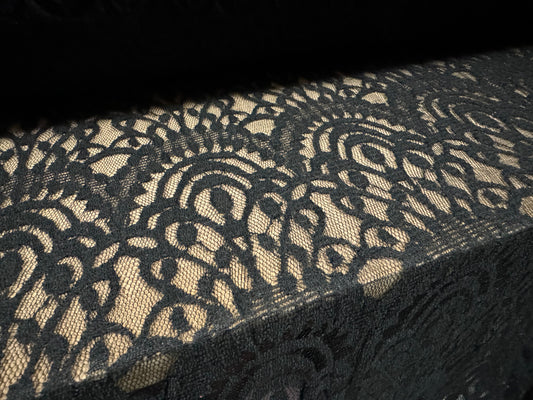 Lace dress fabric, per metre - Art Deco paisley- black