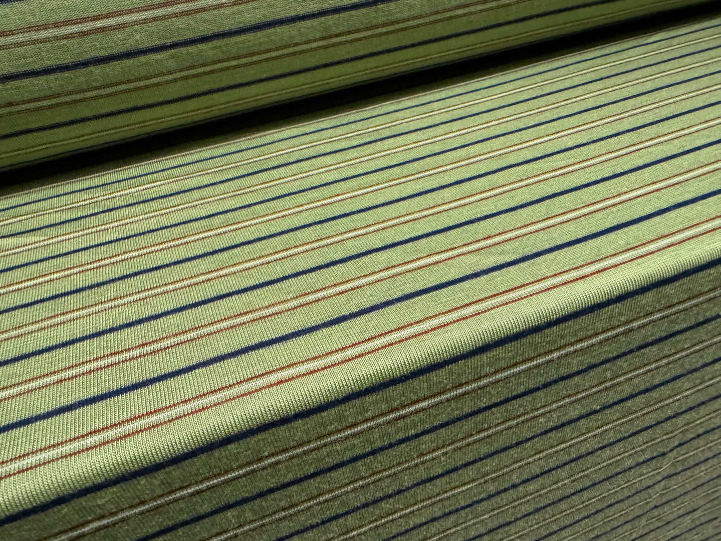 Soft handle single jersey fabric, per metre - stripe - pea green & navy
