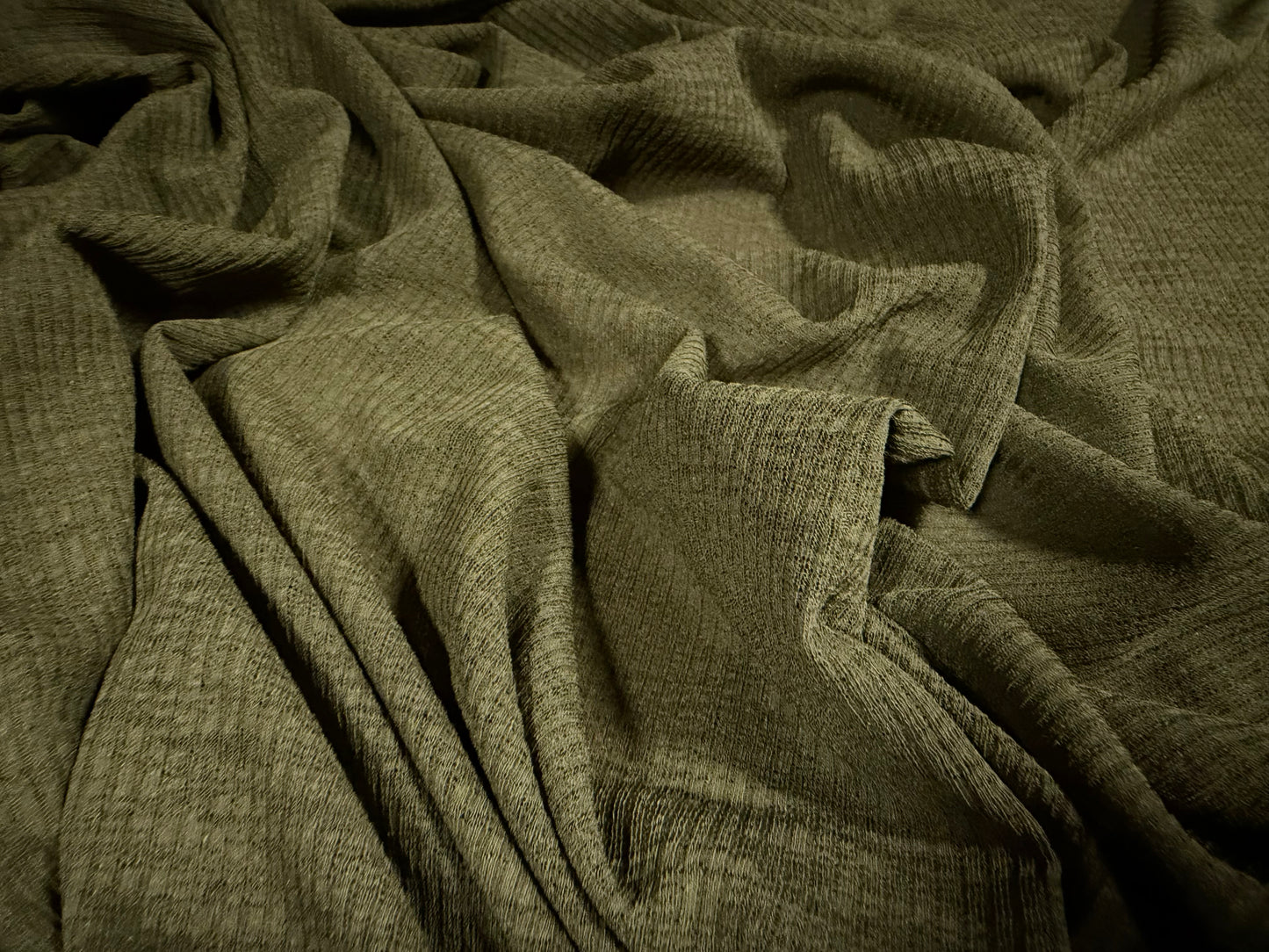 Thick & thin rib stretch spandex single jersey fashion fabric, per metre - plain - khaki green