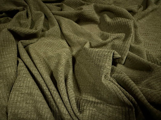 Thick & thin rib stretch spandex single jersey fashion fabric, per metre - plain - khaki green