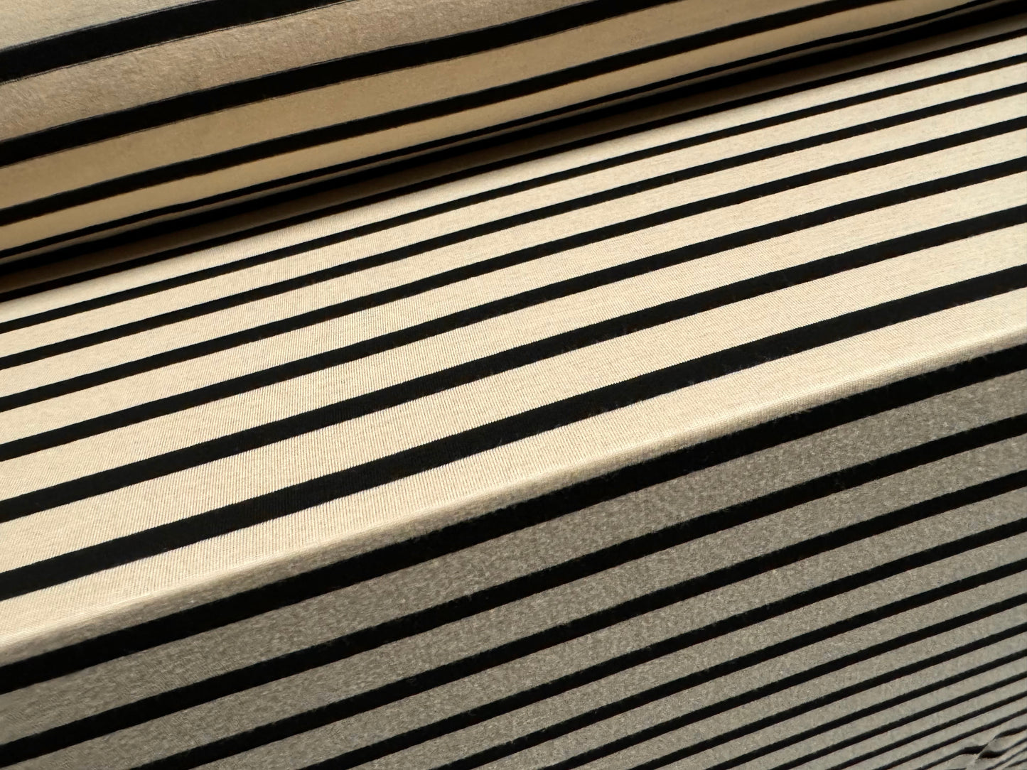 Viscose spandex stretch single jersey fabric, per metre - stripe - cream & black