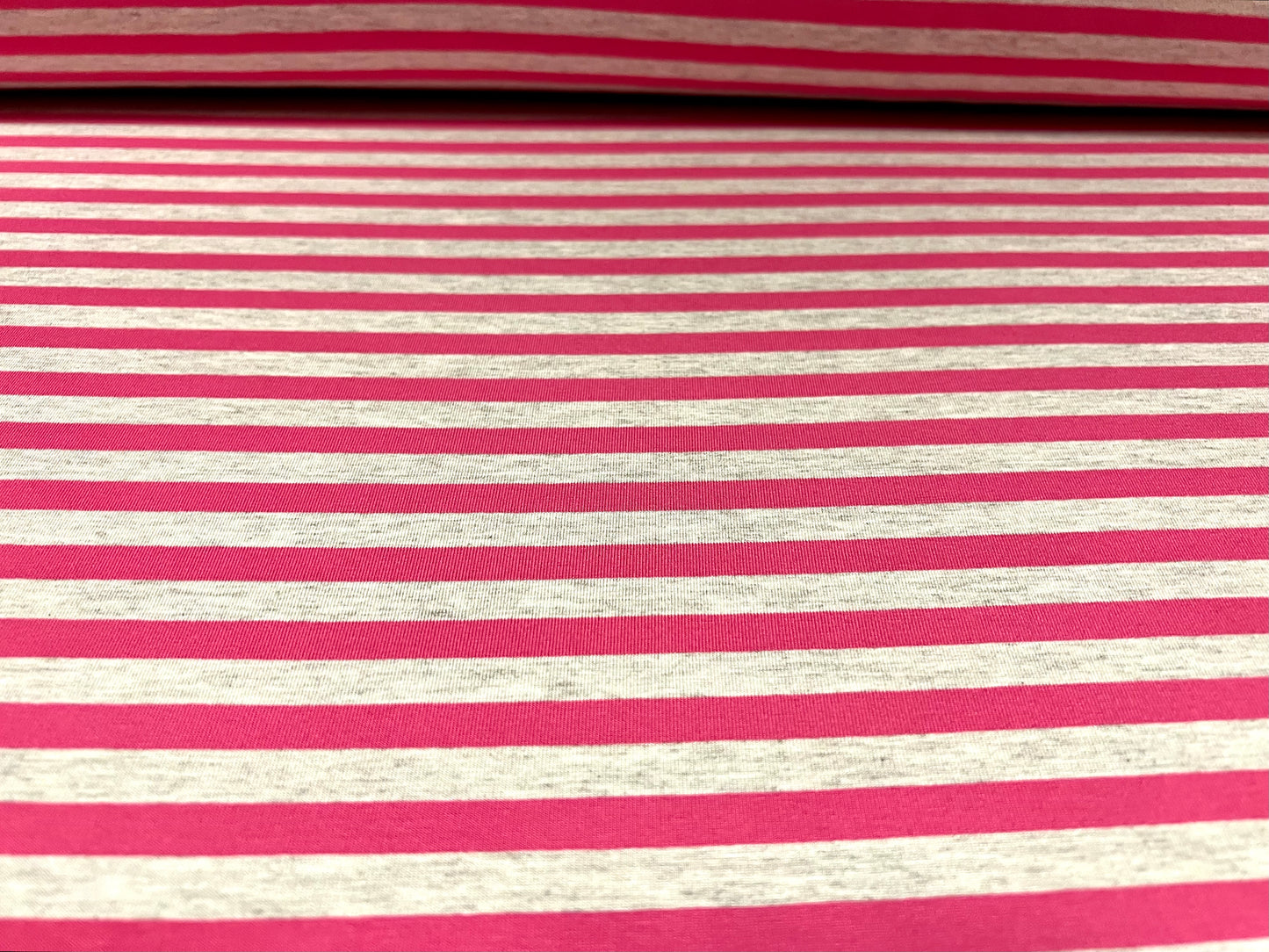 Viscose spandex stretch single jersey fabric, per metre - stripe - pink & grey marl