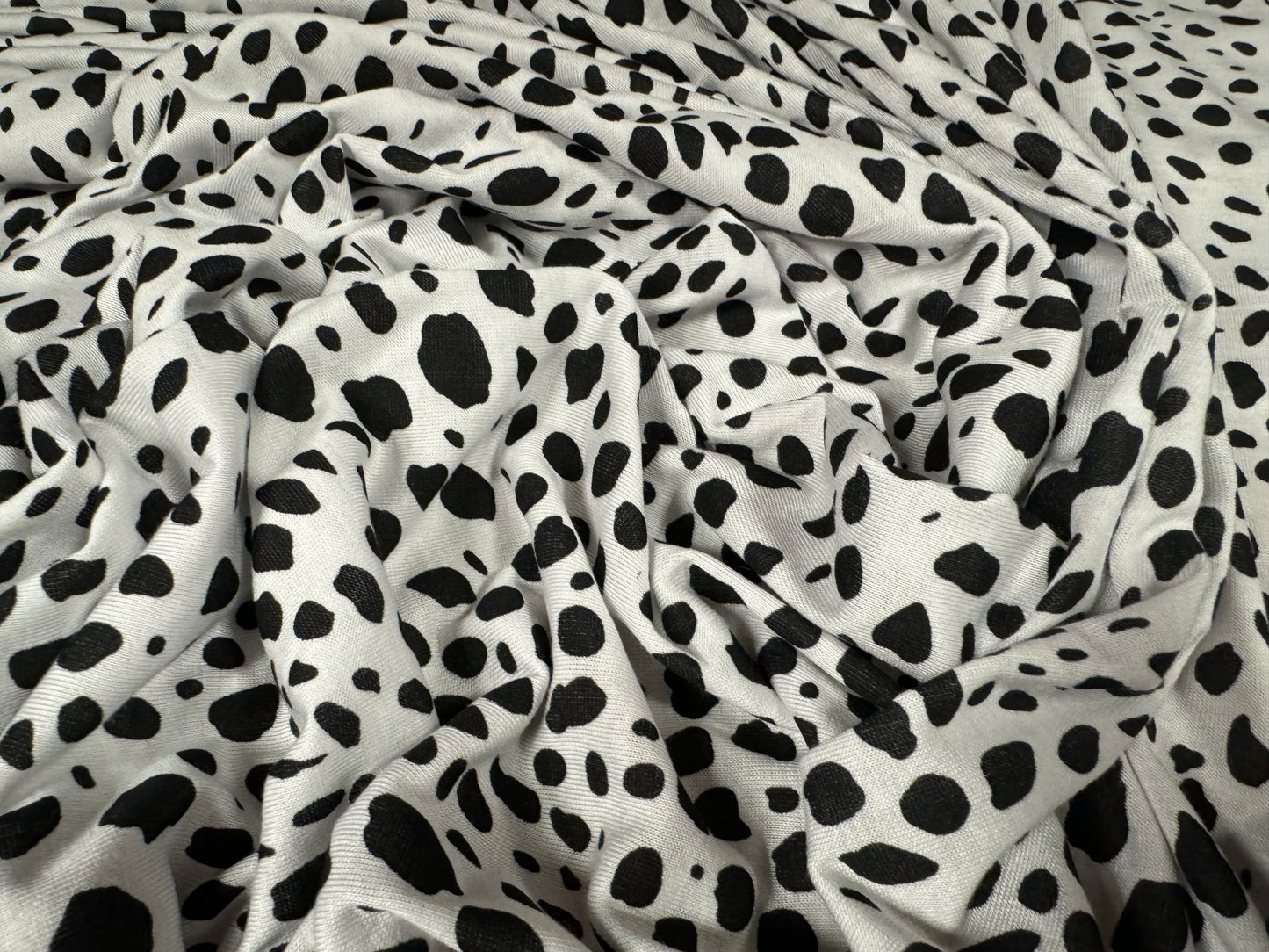 Viscose spandex stretch single jersey fabric, per metre - Dalmatian print - black & white