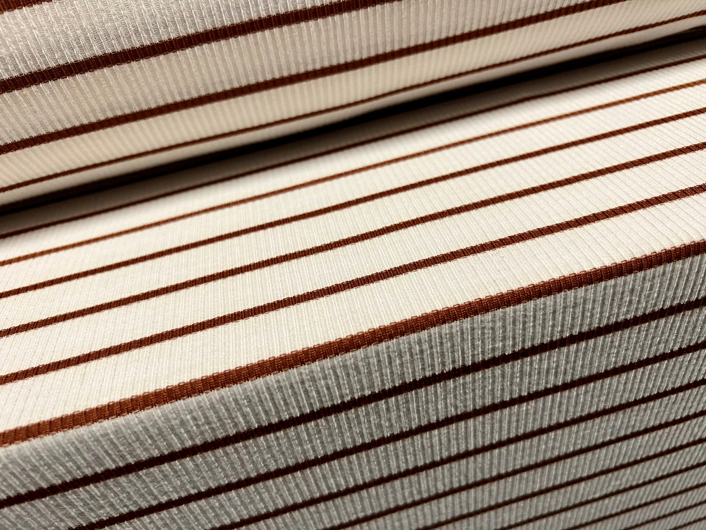 Stretch Spandex rib jersey fabric, per metre - stripe - white & brown