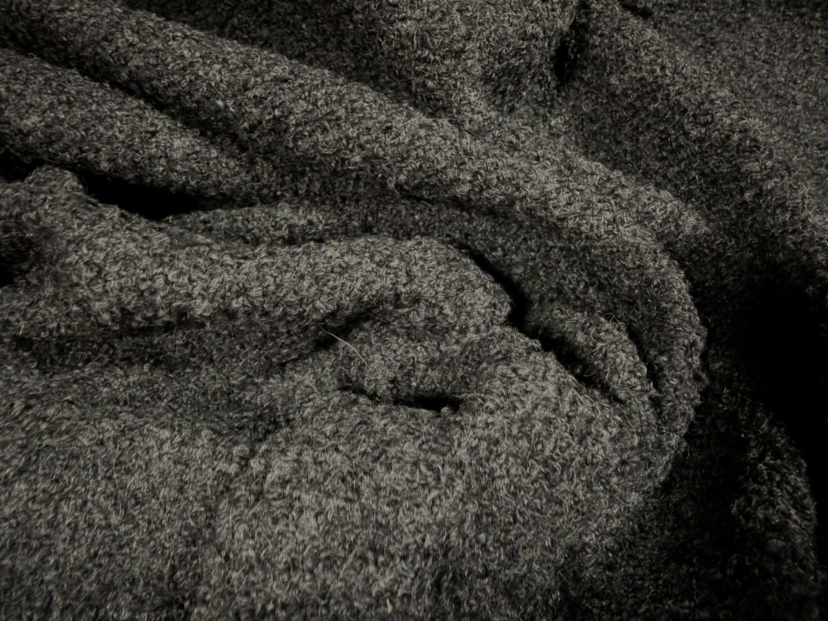 Heavyweight wool bouclé fabric, per metre - plain - dark grey