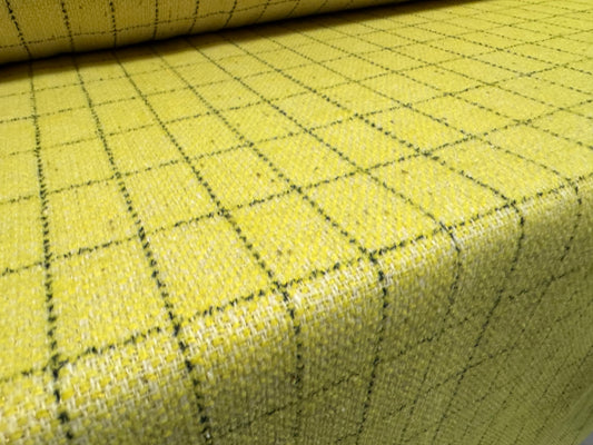 Wool blend bouclé coat jacket fabric, per metre - metallic lurex check - yellow