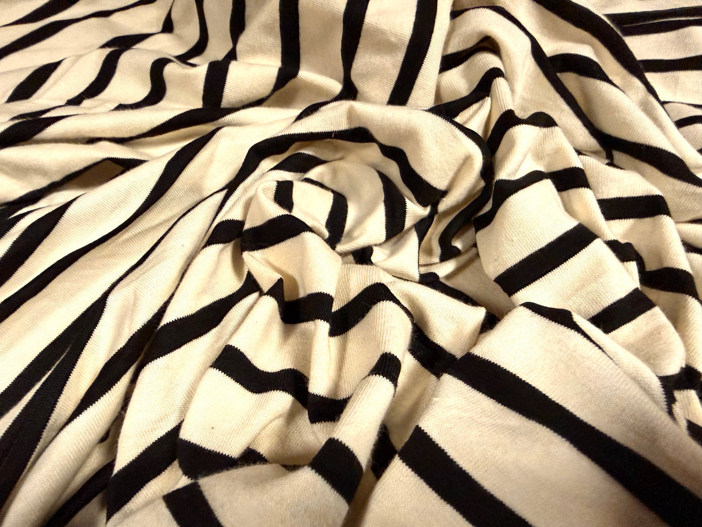 Viscose spandex stretch single jersey fabric, per metre - stripe - cream & black