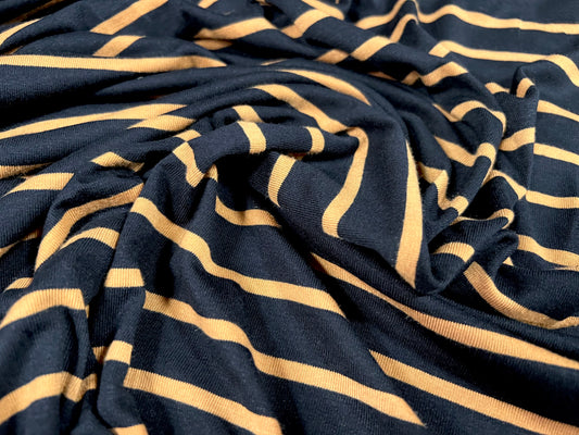 Viscose spandex stretch single jersey fabric, per metre - stripe - black & pale orange