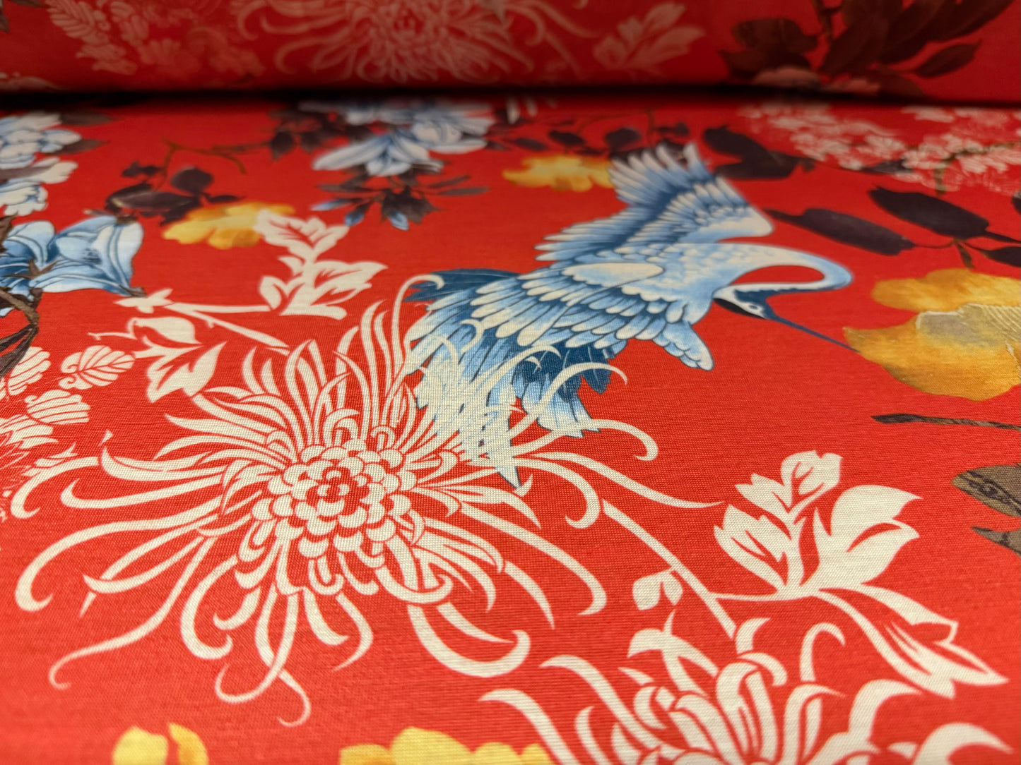 Soft handle single jersey fabric, per metre - Chinoiserie print - orange
