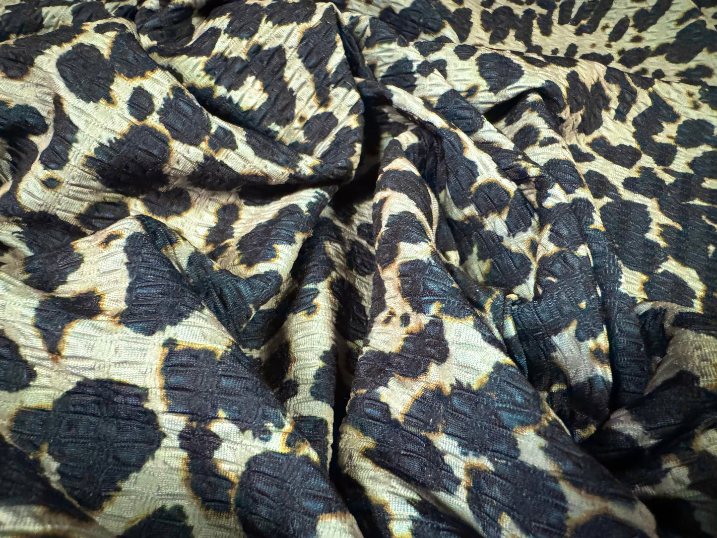 Stretch spandex jacquard jersey dress fabric, per metre - animal print - bluestone