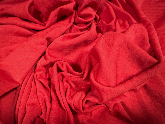 Stretch double jersey fashion fabric, per metre - loveheart jacquard - red