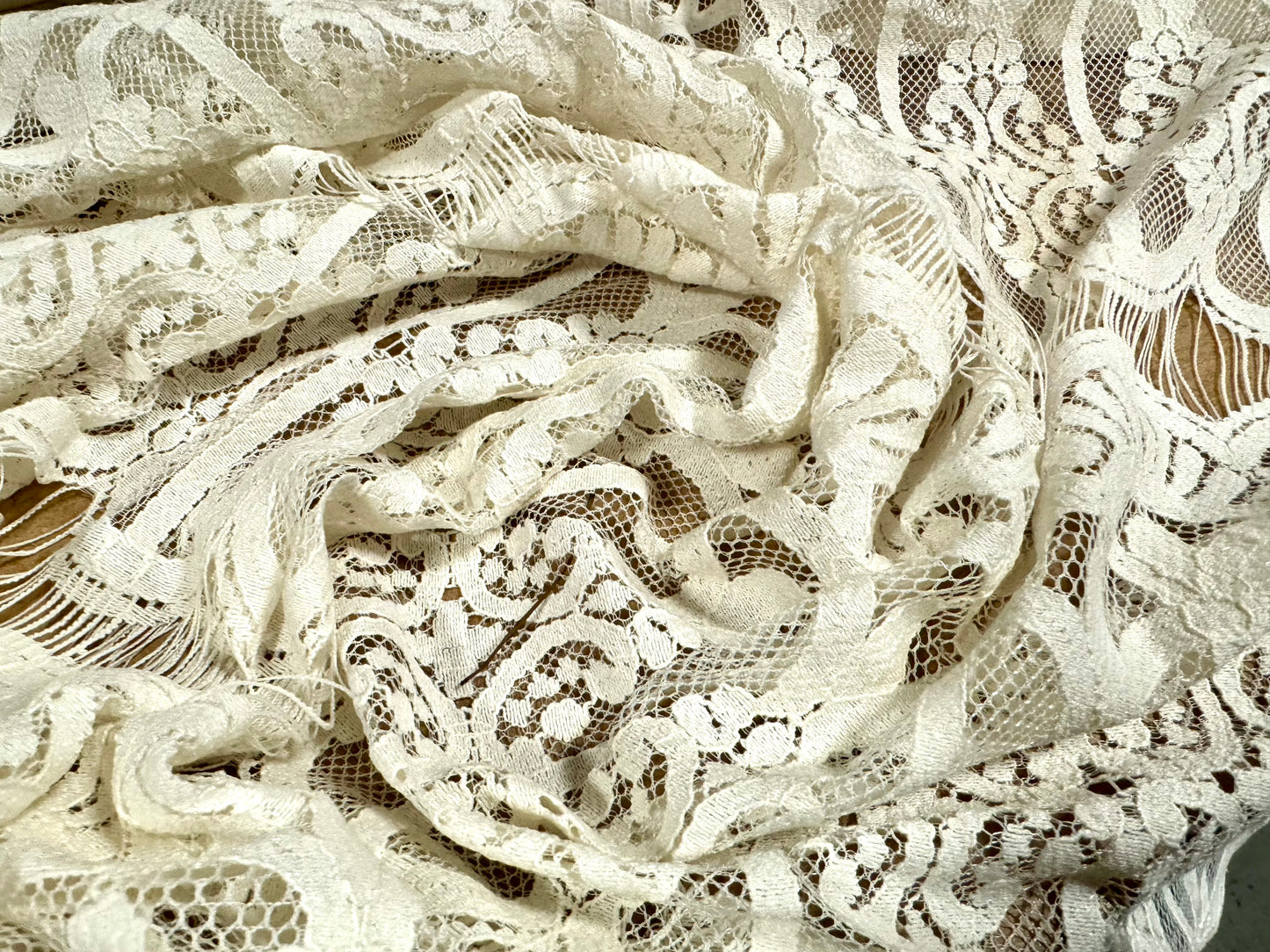 Cotton lace dress fabric, per metre - Art Deco frill - cream