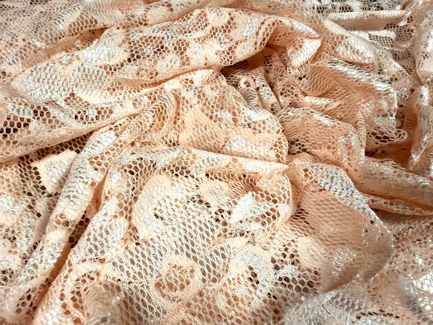 Stretch spandex lace fabric, per metre - floral - blush