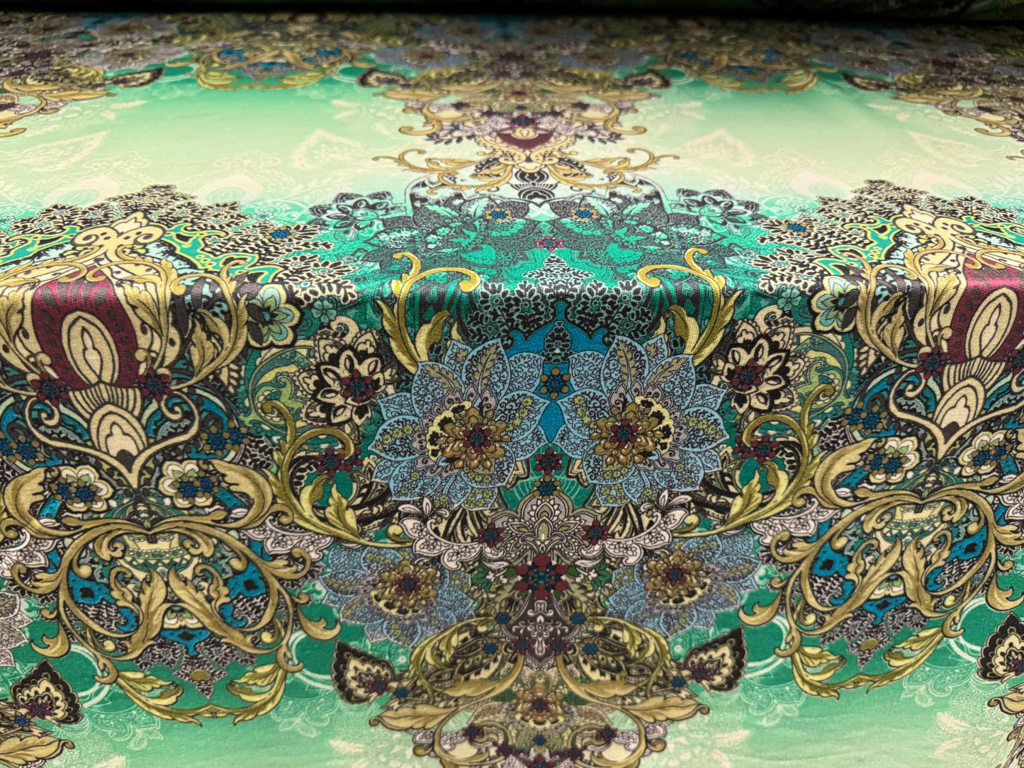French Terry loopback sweatshirt jersey fabric, per metre - paisley print - jade & mint green